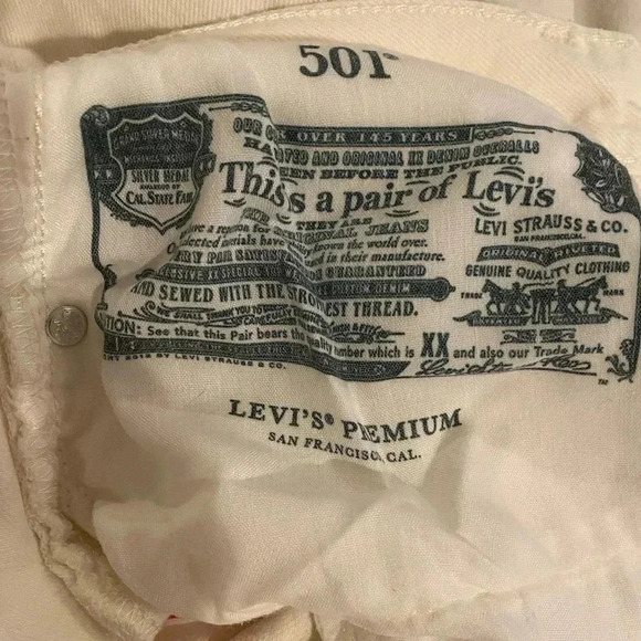 Levi’s Premium 501 Distressed Button Fly Jeans Off White‎ Raw Edge W28 L28 NWOT - Picture 12 of 13